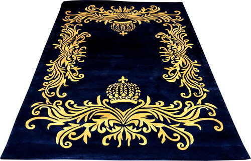 Pomp��s by Casa Padrino Luxus Teppich von Harald Gl��ckler  160 x 230 cm Krone Royalblau / Gold  - Barock Design Teppich - Handgewebt aus Wolle