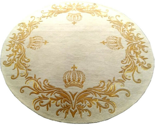 Pomp��s by Casa Padrino Luxus Teppich von Harald Gl��ckler Krone Creme / Gold  260 cm - Runder Barock Design Teppich - Handgewebt aus Wolle