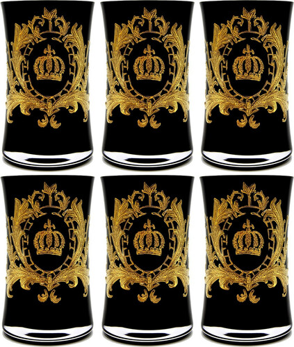 Pomp��s by Casa Padrino Luxus Wasserglas Set Schwarz / Gold  8 x H. 13 cm - Wassergl�ser mit 24 Karat Vergoldung - Pomp��se Gl�ser designed by Harald Gl��ckler