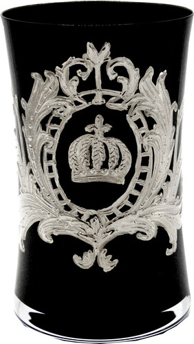 Pomp��s by Casa Padrino Luxus Wasserglas mit edler Platin Beschichtung Schwarz / Silber  8 x H. 13 cm - Pomp��ses Trinkglas designed by Harald Gl��ckler