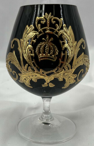 Pomp��s by Casa Padrino Luxus Cognac Glas mit 24 Karat Vergoldung Schwarz / Gold  9 x H. 14,5 cm - Pomp��ses Brandy Glas designed by Harald Gl��ckler