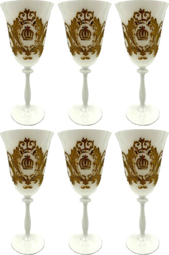 Pomp��s by Casa Padrino Luxus Barock Weinglas Set We� / Gold  8,7 x H. 20,3 cm - Weingl�ser mit 24 Karat Vergoldung - Pomp��se Weingl�ser designed by Harald Gl��ckler - Luxus Designer Weingl�ser