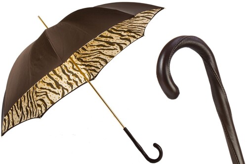 Regenschirm Damen Brauner Regenschim mit Tigermuster, Doppelgewebe - Handmade in Italy