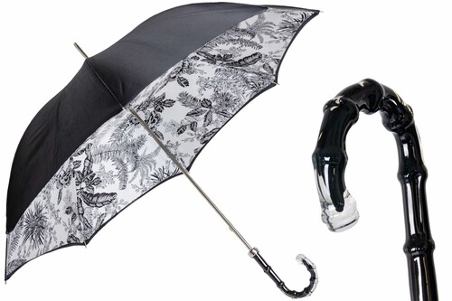 Regenschirm Damen Fiori Neri - Manuelle �ffnung - 100% Polyester - Griff aus Acetat - Handmade in Italy