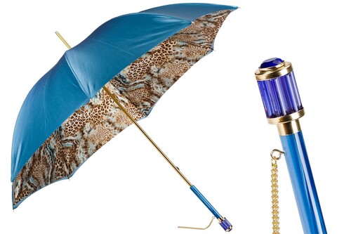 Regenschirm Damen Hellblauer Animalier Schirm, Doppelgewebe - Manuelle �ffnung - 100% Polyester - Griff aus Acetat - Handmade in Italy