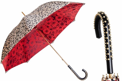 Regenschirm Damen Leopardo e Rose - Handmade in Italy