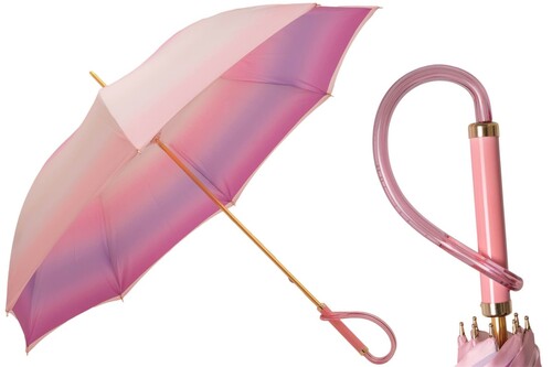 Regenschirm Damen Rosa Ombre - Manuelle �ffnung - 100% Polyester - Griff aus Acetat - Handmade in Italy