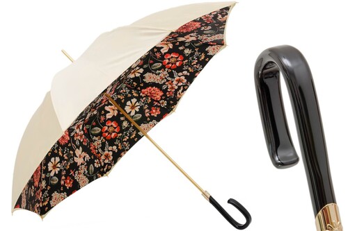 Regenschirm Damen mit Blumenmotiv - Manuelle �ffnung - 100% Polyester - Griff aus Acetat - Handmade in Italy