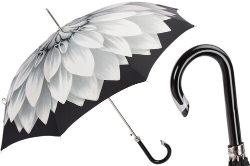 Regenschirm Damen mit Grauen Dahlien - Automatische �ffnung - 100% Polyester - Griff aus Acetat - Handmade in Italy