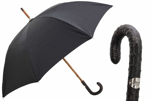 Regenschirm Herren Punto Bianco mit Strau�enledergriff - Handmade in Italy
