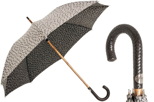 Regenschirm Herren Savage mit Geflochtener Ledergriff - Handmade in Italy
