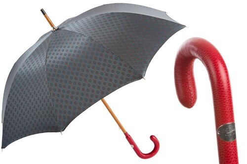 Regenschirm Herren f�r Mann mit rotem Ledergriff - Handmade in Italy