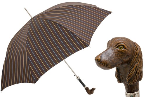 Regenschirm Herren mit Streifen und Hund - Automatische �ffnung - 100% Polyester - Griff aus Acetat - Handmade in Italy