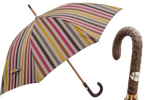 Regenschirm Herren mit Streifen und Strau�enledergriff 2 - Handmade in Italy