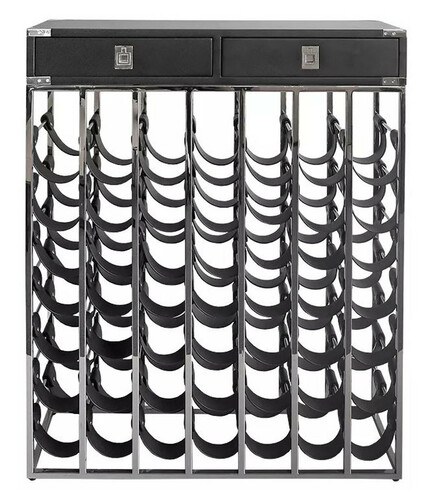 Casa Padrino Luxus Weinflaschen Regal mit 2 Schubladen Silber / Schwarz 84 x 25 x H. 104 cm - Weinregal