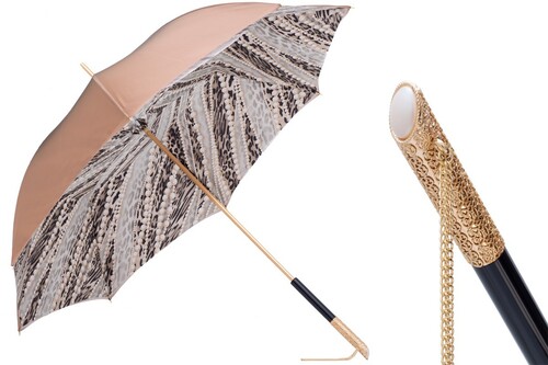 Romantische Regenschirm mit Perlenmuster, Doppelgewebe f�r Damen - Manuelle �ffnung - 100% Polyester - Schmuck-Griff - Handmade in Italy