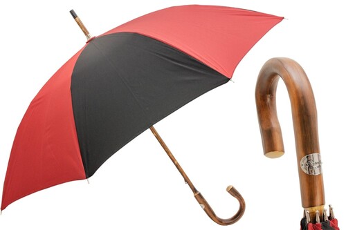 Roter und Schwarzer Regenschirm f�r Mann, Kastanie - Handmade in Italy