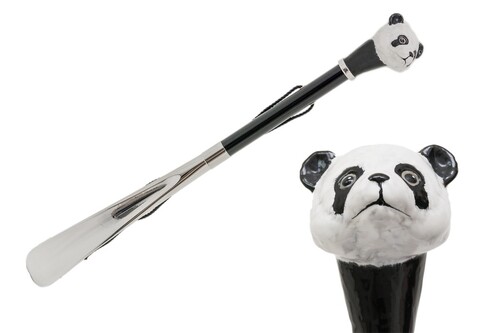 Schuhanzieher Panda - Buchenholz-Stange, Schaufel aus ABS, Griff aus Emailliertem Messing - Handmade in Italy