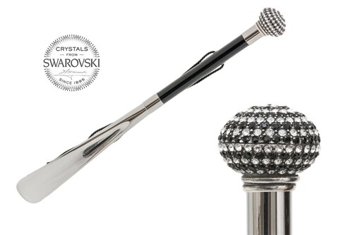 Schuhanzieher mit Luxus-Knauf mit Swarovski�-Kristallen - Buchenholz-Stange, Schaufel aus ABS, Griff mit Swarovski�-Kristallen - Handmade in Italy