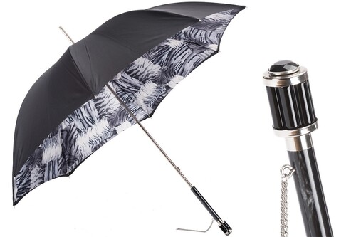 Schwarzer und Wei�er Regenschirm mit Animaliermuster, Doppelgewebe f�r Damen - Handmade in Italy