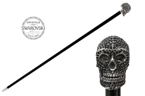 Spazierstock mit Schwarzen Swarovski� Totenkopf Griff - Spazierstock mit Schwarzen Swarovski� Totenkopf Griff - Handmade in Italy