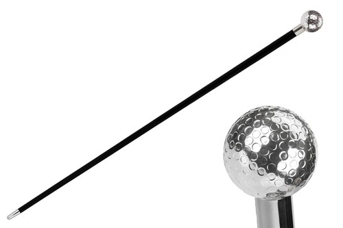 Spazierstock mit Silberner Golfball - Stock aus Buchenholz, Messingzwinge mit Gummiende, Silberfarben Emaillierter Griff aus Harz - Handmade in Italy