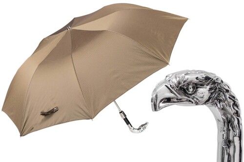 Taschenschirm Herren 64 6768-8 W18 - Faltbarer Regenschirm mit Silberadler - Handmade in Italy