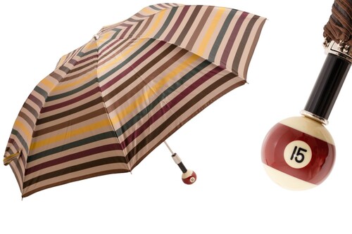 Taschenschirm Herren Faltbarer Regenschirm Billardkugel 15 - Automatische �ffnung - 100% Polyester - Griff aus Harz - Handmade in Italy