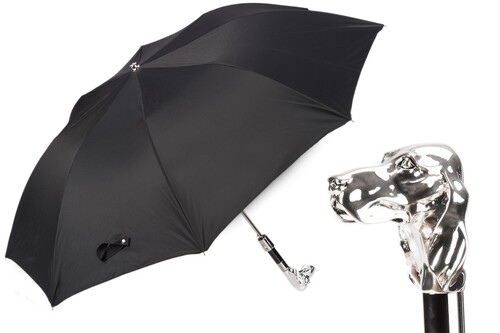 Taschenschirm Herren Faltbarer Regenschirm mit Silberhund - Handmade in Italy