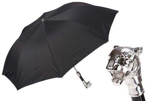 Taschenschirm Herren Faltbarer Regenschirm mit Silbertiger - Handmade in Italy