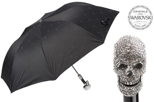 Taschenschirm Herren Faltbarer Regenschirm mit Swarovski� Totenkopf Griff - Faltbarer Regenschirm mit Swarovski� Totenkopf Griff - Handmade in Italy
