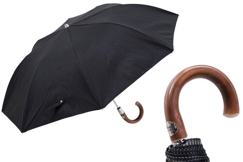 Taschenschirm Herren Klassisch Faltbarer Regenschirm mit Kastaniengriff - Handmade in Italy