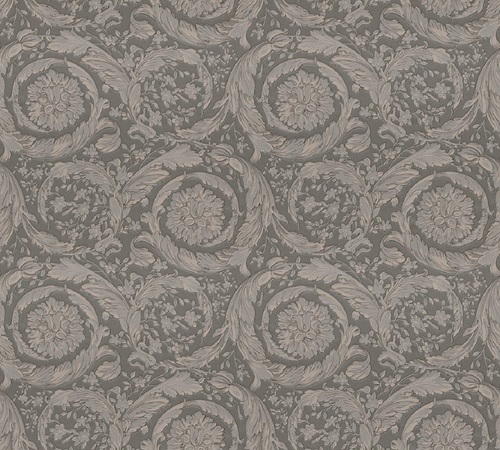 Versace Designer Barock Vliestapete Barocco Flowers 935836 Grau / Silber - Design Tapete - Deko Accessoires