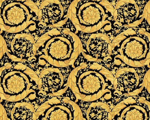 Versace Designer Barock Satintapete Barocco Flowers 935834 Schwarz / Gelbgold - Design Tapete - Deko Accessoires