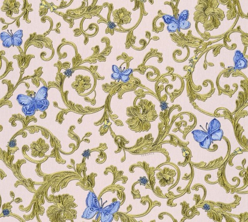 Versace Designer Barock Vliestapete Butterfly Barocco 343256 Rosa / Blau / Gold - Design Tapete - Luxus Qualit�t