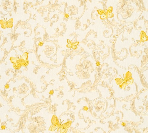 Versace Designer Barock Vliestapete Butterfly Barocco 343251 Creme / Gelb / Gold - Design Tapete - Luxus Qualit�t