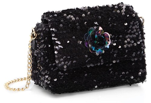 Zina Monaco Luxus Pailetten Damen Handtasche Schwarz 20 cm - Made in Italy