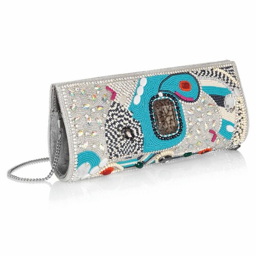 Zina Monaco Luxus Damen Handtasche Hellgrau / Bunt 25 cm - Made in Italy