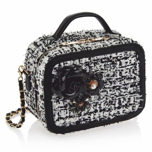 Zina Monaco Luxus Damen Handtasche Wei� / Schwarz 19,5 cm - Made in Italy