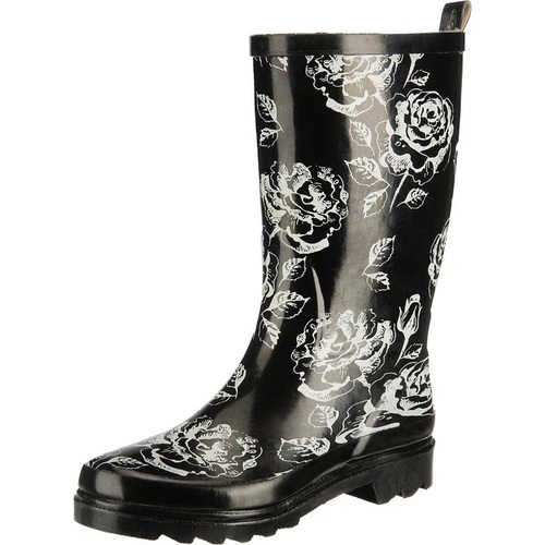 BECK Damen Gummistiefel Stiefel Regenstiefel Black Roses Schwarz