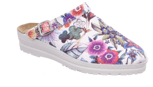 Rohde Neustadt-D Slipper Cloqs Damen Hausschuhe Pantolette 1449 Wei� Blumen