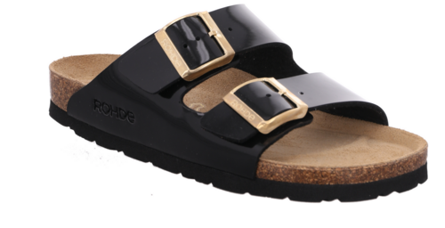 Rohde Alba Damen Hausschuhe Sandale Pantolette Sandalette Kork Lack