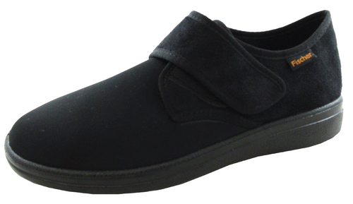 Klett-Hausschuh Fischer Markenschuhe 0551 Schwarz Klettverschluss Weite L