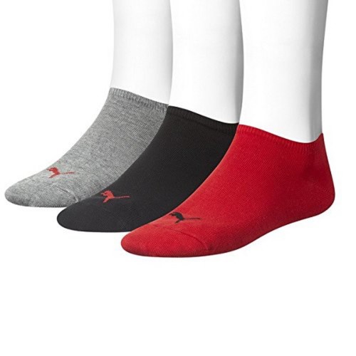 PUMA Unisex Sneakersocken Invisible 3er-Pack Rot Grau Schwarz
