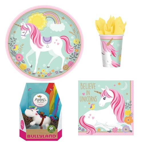 Magical Unicorn Einhorn Partyset + Torten Deko Pummeleinhorn Riding 16 Personen