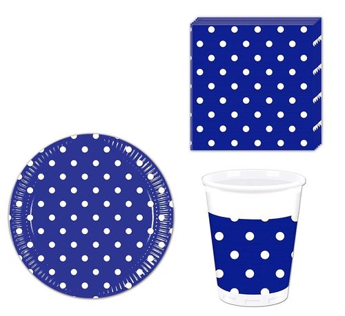 36-teiliges Blue Royal Dots Partygeschirr