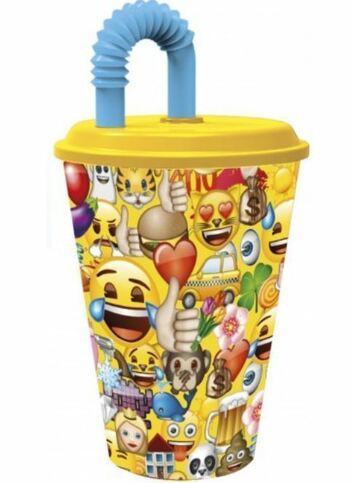 Stor - Emoji Trinkbecher mit Deckel und Strohhalm 430ml