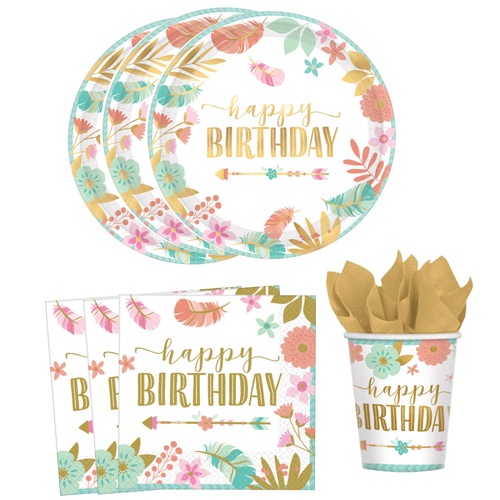 32-teiliges Boho Birthday Girl Party Set - 8 Personen
