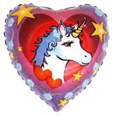 Einhornkopf mit Herzen und Sternen - Herzform- Folienballon - 42 cm