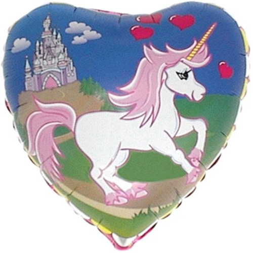 Einhorn mit Schloss und Herzen - Herzform - Folienballon - 42 cm